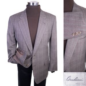 Corneliani Sz 44R 2-Button Sport Coat Blazer Plaid Wool Jacket Italy Made